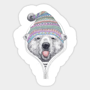 Winter bear on black Sticker